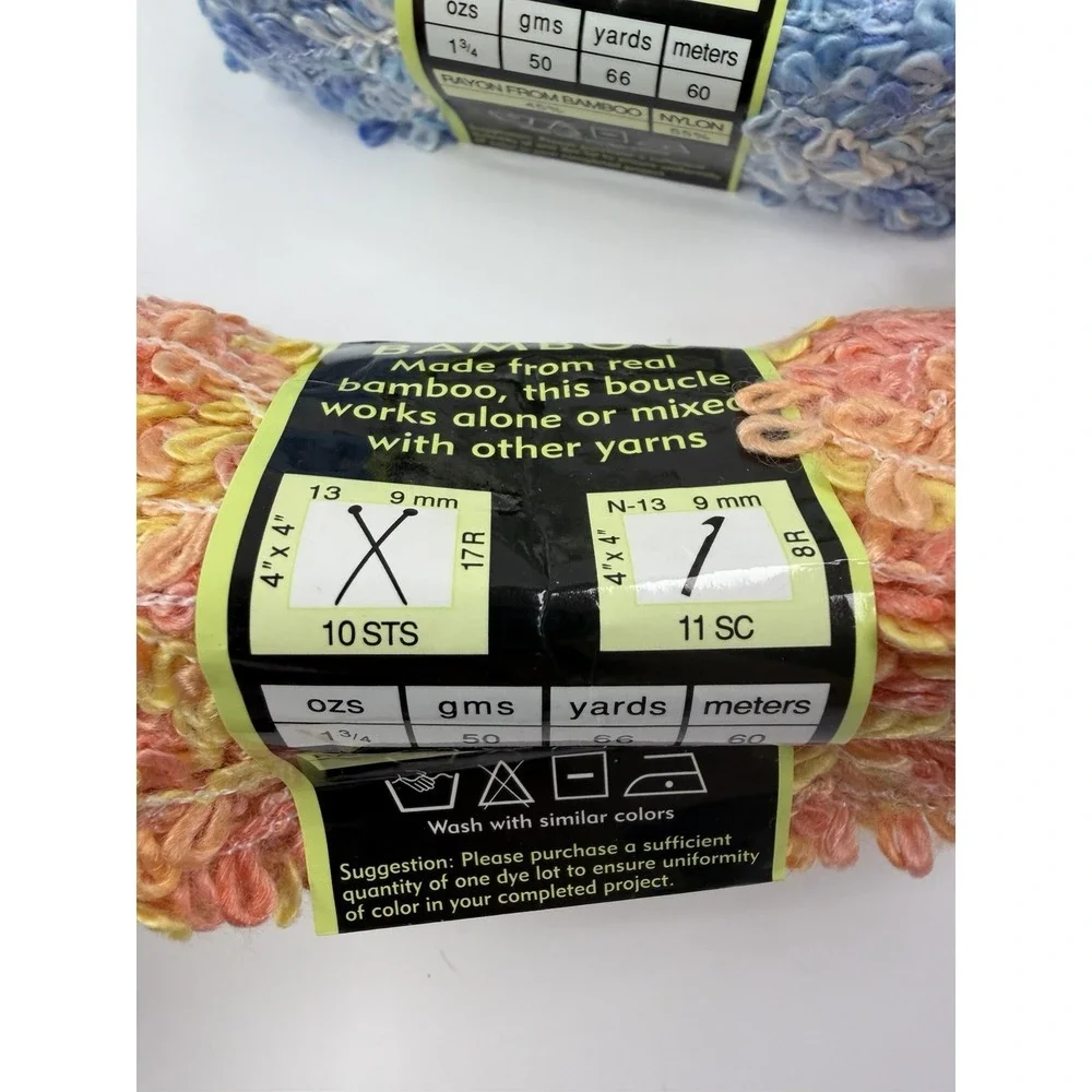 Lot of 9 Sensations BAMBOO Bouclé Yarn - Coral/Yellow Joanns Blue Green Pink